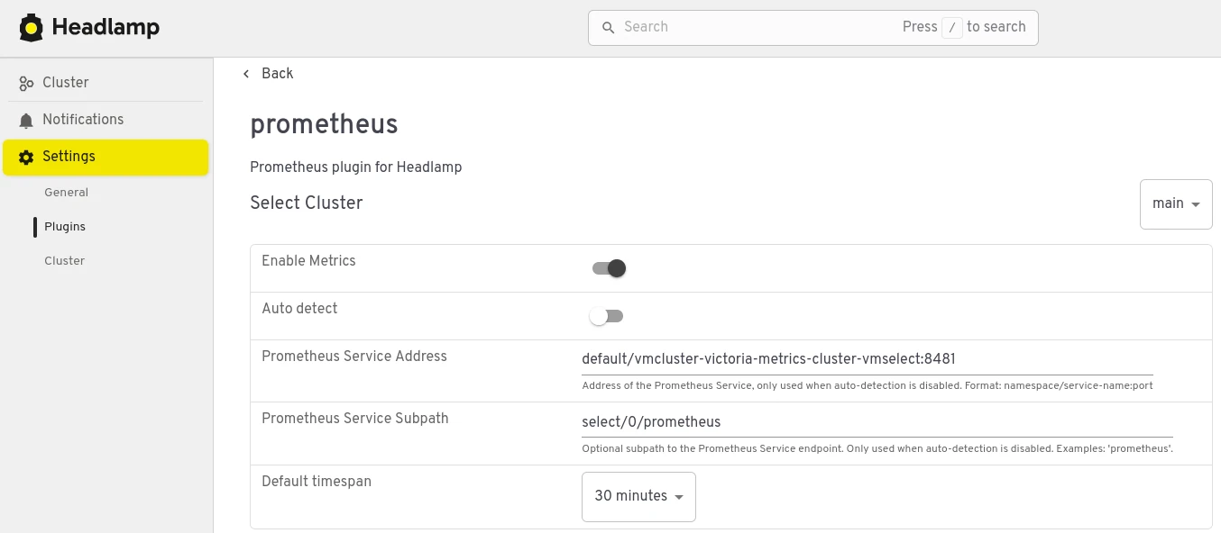VictoriaMetrics Cluster settings