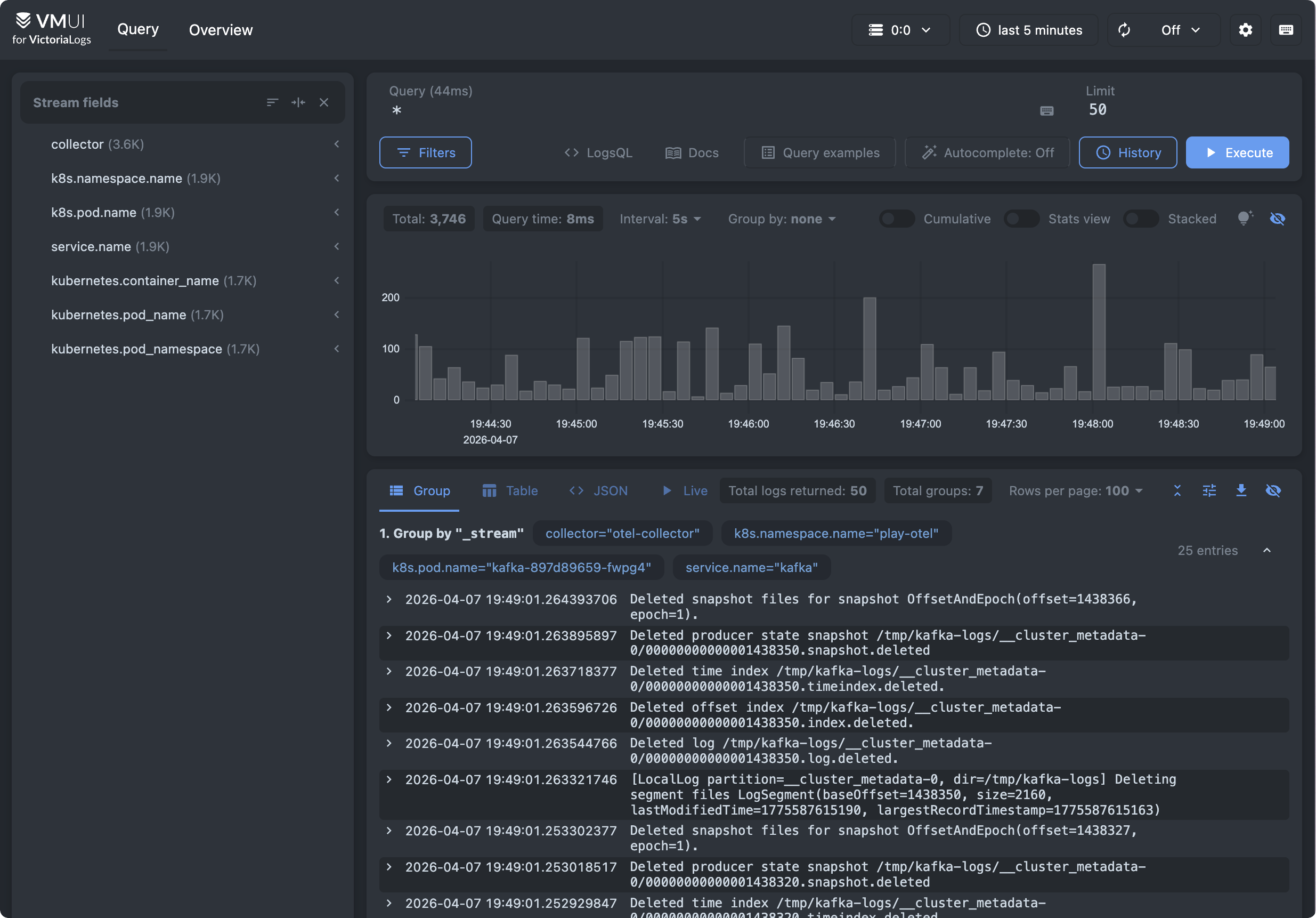 Screenshot of VictoriaLogs VMUI
