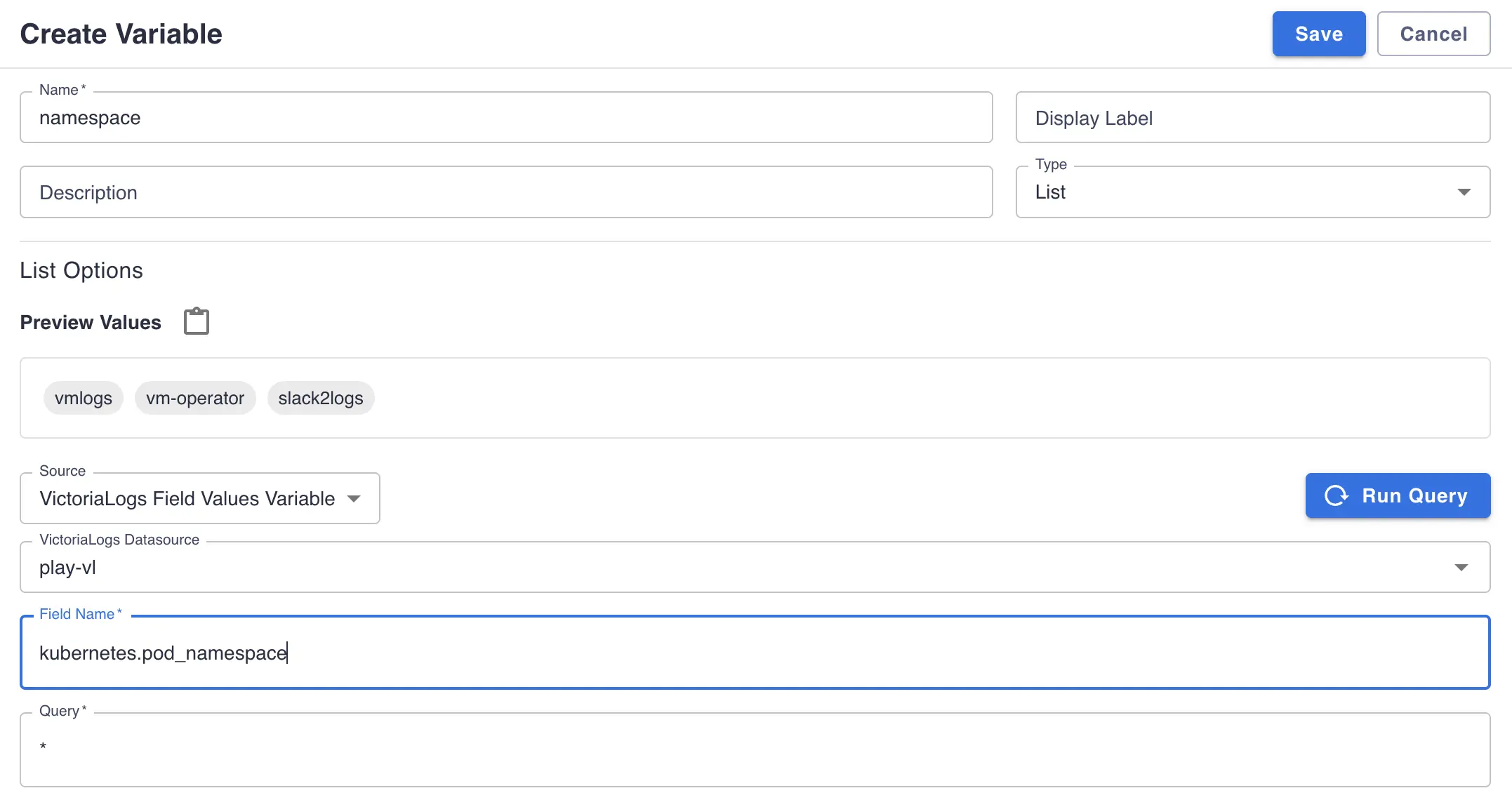 VictoriaLogs variables plugin configuration
